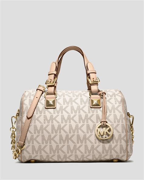 michael kors grayson chain medium logo satchel in vanilla|MICHAEL Michael Kors MK Signature Grayson Medium Chain .